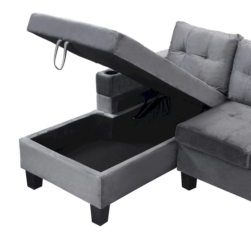 Canapé moderne 4 places gris 97.8 avec méridienne de rangement