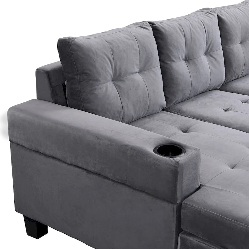 Canapé moderne 4 places gris 97.8 avec méridienne de rangement