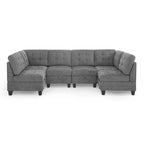Canapé d'angle modulable 6 places en U gris 116 avec quatre sièges individuels et deux éléments d'angle, rangements inclus