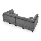 Canapé d'angle modulable 6 places en U gris 116 avec quatre sièges individuels et deux éléments d'angle, rangements inclus