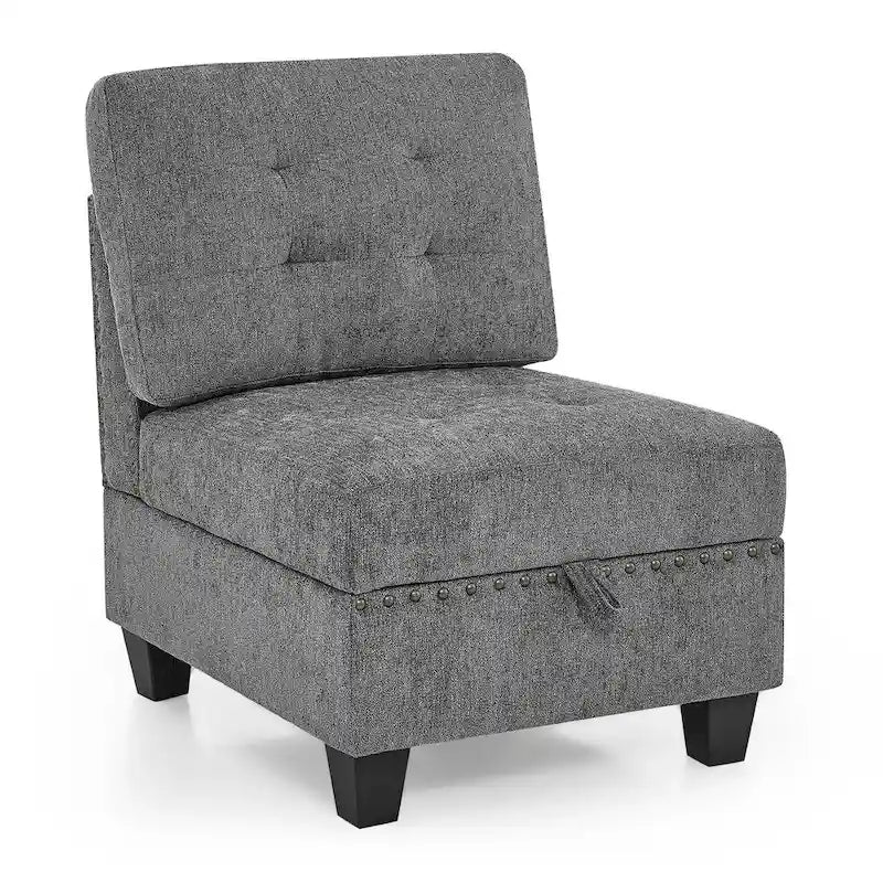 Canapé d'angle modulable 6 places en U gris 116 avec quatre sièges individuels et deux éléments d'angle, rangements inclus