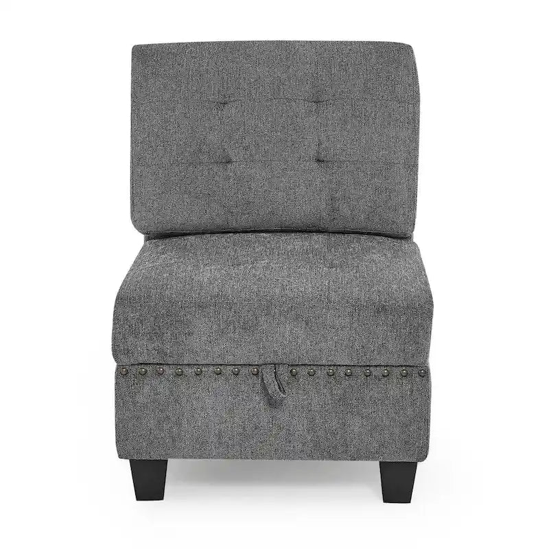 Canapé d'angle modulable 6 places en U gris 116 avec quatre sièges individuels et deux éléments d'angle, rangements inclus