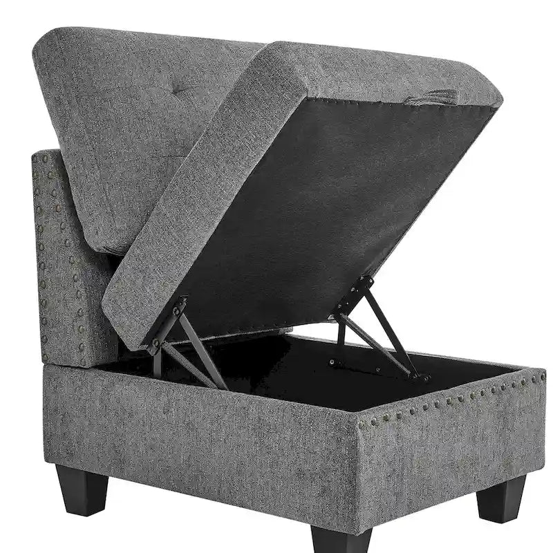 Canapé d'angle modulable 6 places en U gris 116 avec quatre sièges individuels et deux éléments d'angle, rangements inclus