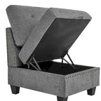 Canapé d'angle modulable 6 places en U gris 116 avec quatre sièges individuels et deux éléments d'angle, rangements inclus