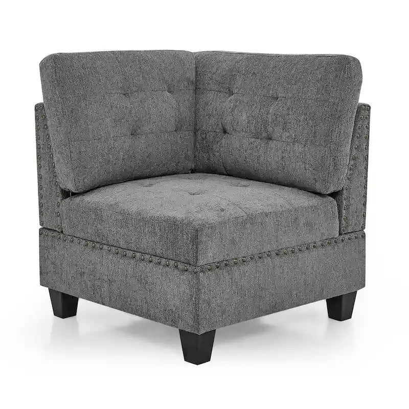 Canapé d'angle modulable 6 places en U gris 116 avec quatre sièges individuels et deux éléments d'angle, rangements inclus