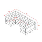 Canapé d'angle modulable 6 places en U gris 116 avec quatre sièges individuels et deux éléments d'angle, rangements inclus