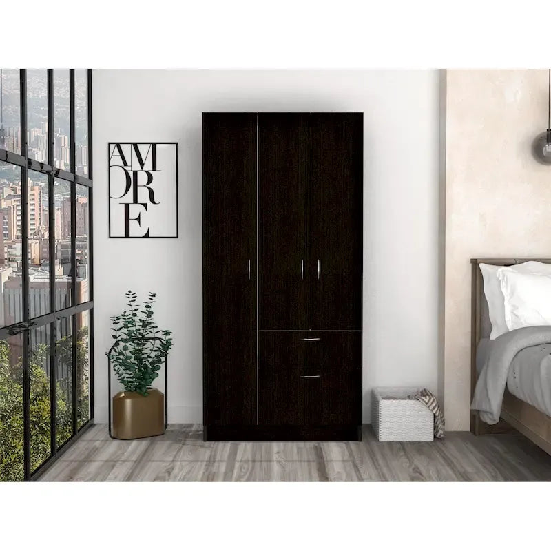 Armoire moderne à deux portes avec cinq étagères et un tiroir pour chambre à coucher