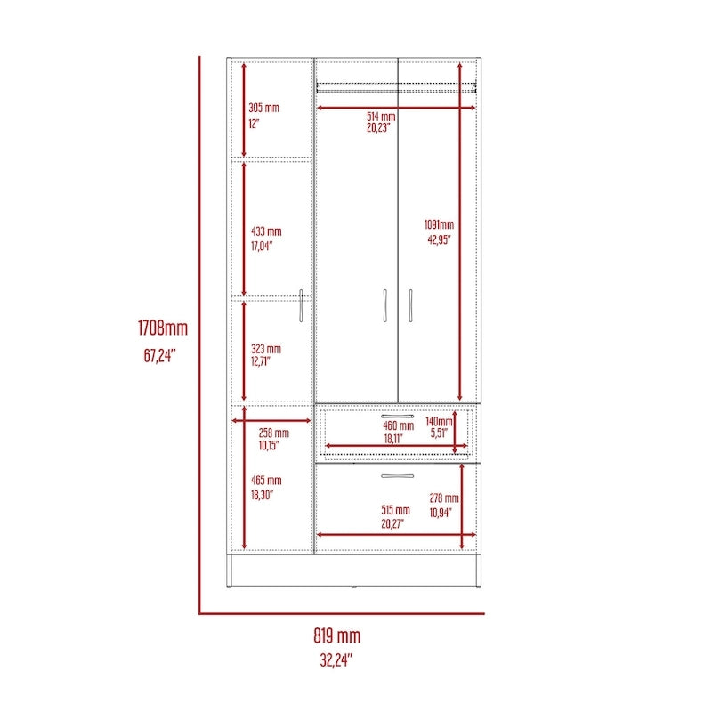 Armoire moderne à deux portes avec cinq étagères et un tiroir pour chambre à coucher