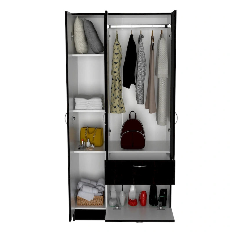 Armoire moderne à deux portes avec cinq étagères et un tiroir pour chambre à coucher