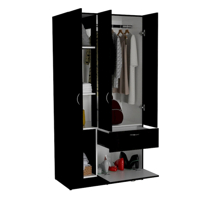 Armoire moderne à deux portes avec cinq étagères et un tiroir pour chambre à coucher