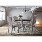 Vintage Style 5-Piece Weathered Finish Dining Set with Round Pedestal Table and 4 Upholstered Dining Chairs