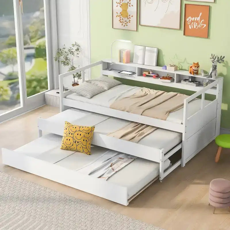Lit de repos Twin XL avec lits gigognes, étagères et USB