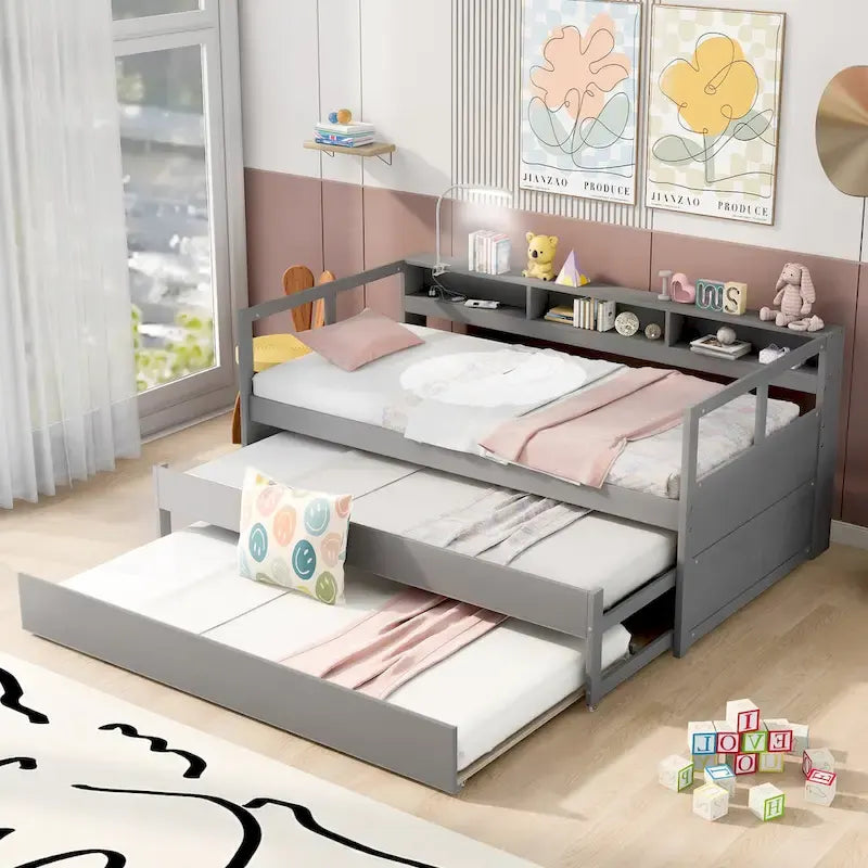 Lit de repos Twin XL avec lits gigognes, étagères et USB