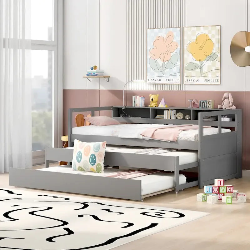 Lit de repos Twin XL avec lits gigognes, étagères et USB