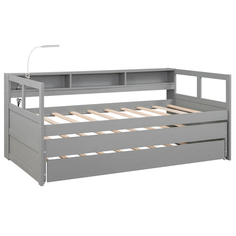 Lit de repos Twin XL avec lits gigognes, étagères et USB