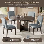 Table à manger ronde extensible de style moderne avec rallonge amovible et chaises de salle à manger rembourrées