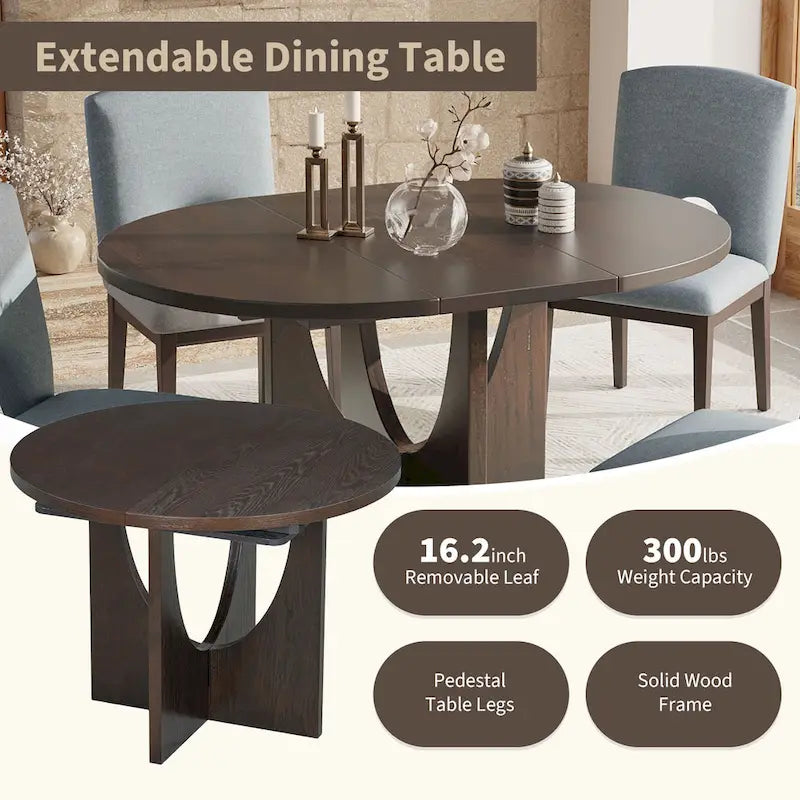 Table à manger ronde extensible de style moderne avec rallonge amovible et chaises de salle à manger rembourrées