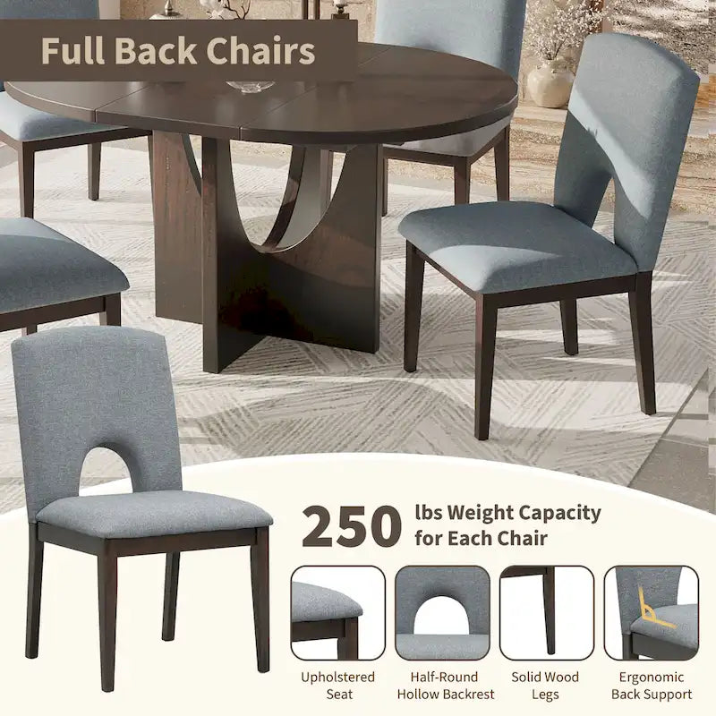 Table à manger ronde extensible de style moderne avec rallonge amovible et chaises de salle à manger rembourrées