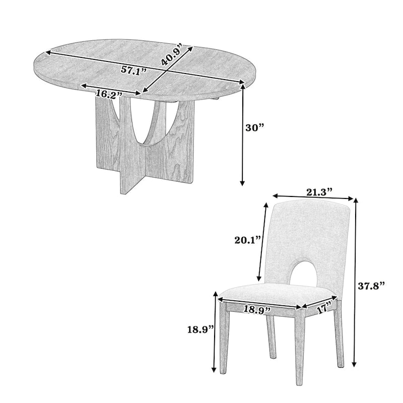 Table à manger ronde extensible de style moderne avec rallonge amovible et chaises de salle à manger rembourrées