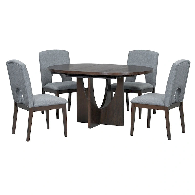 Table à manger ronde extensible de style moderne avec rallonge amovible et chaises de salle à manger rembourrées