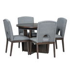 Table à manger ronde extensible de style moderne avec rallonge amovible et chaises de salle à manger rembourrées