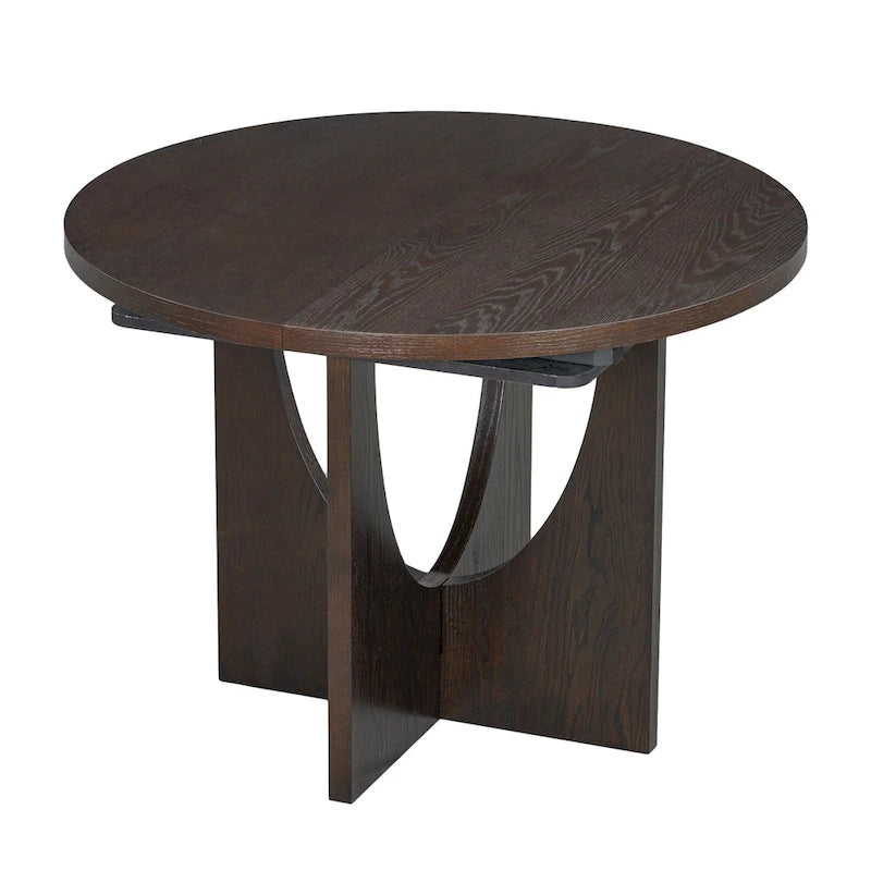 Table à manger ronde extensible de style moderne avec rallonge amovible et chaises de salle à manger rembourrées