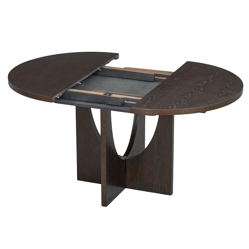 Table à manger ronde extensible de style moderne avec rallonge amovible et chaises de salle à manger rembourrées