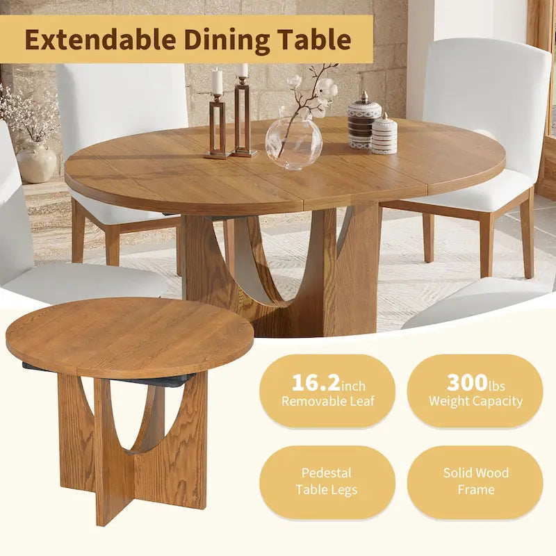 Table à manger ronde extensible de style moderne avec rallonge amovible et chaises de salle à manger rembourrées