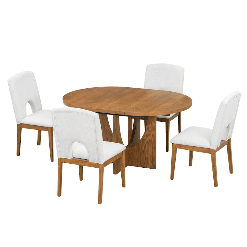 Table à manger ronde extensible de style moderne avec rallonge amovible et chaises de salle à manger rembourrées