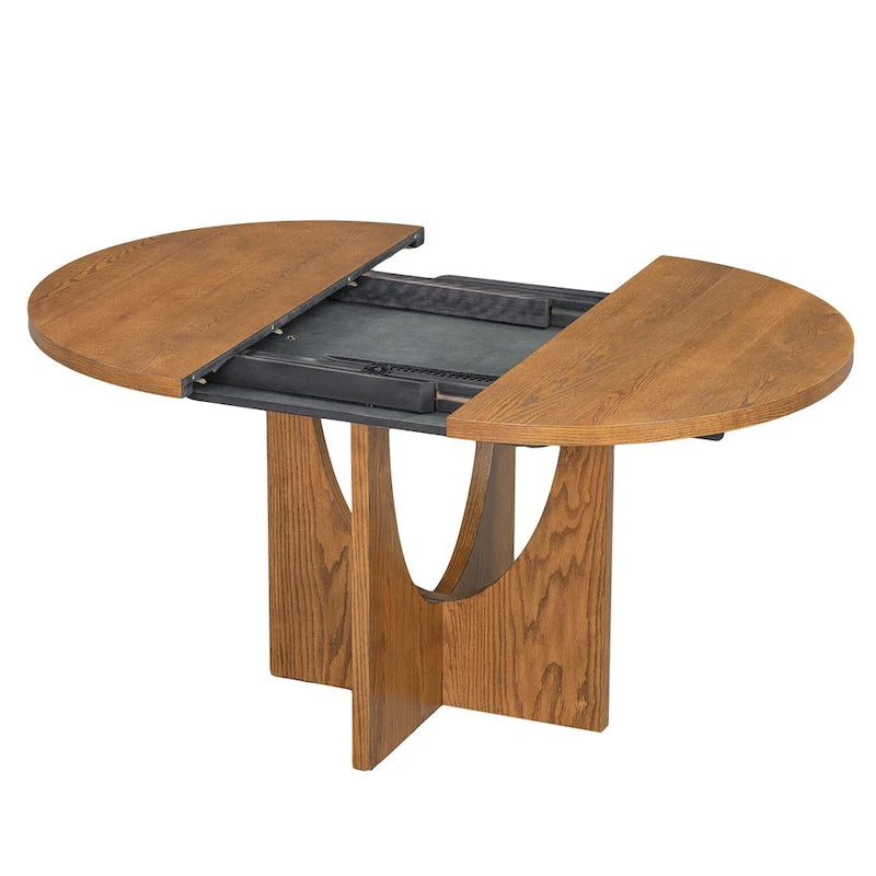 Table à manger ronde extensible de style moderne avec rallonge amovible et chaises de salle à manger rembourrées