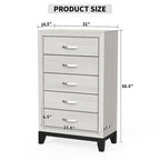 Commode de rangement à 5 tiroirs haute en bois blanc moderne avec poignées métalliques – 51 po