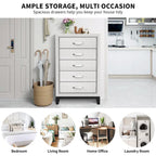 Commode de rangement à 5 tiroirs haute en bois blanc moderne avec poignées métalliques – 51 po