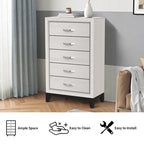 Commode de rangement à 5 tiroirs haute en bois blanc moderne avec poignées métalliques – 51 po