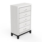 Commode de rangement à 5 tiroirs haute en bois blanc moderne avec poignées métalliques – 51 po