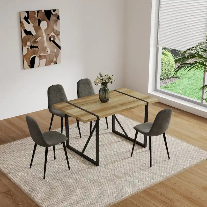 Chaises de salle à manger modernes avec revêtement en tissu de lin et pieds métalliques robustes