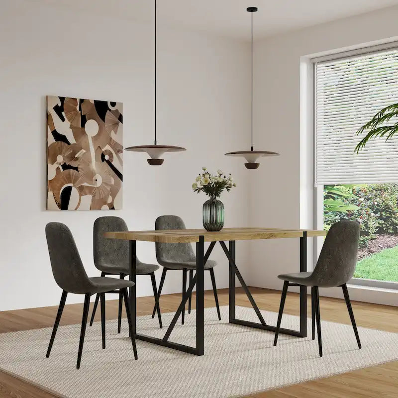 Chaises de salle à manger modernes avec revêtement en tissu de lin et pieds métalliques robustes