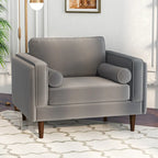 Fauteuil à dossier coussin en velours, style Mid-Century Modern