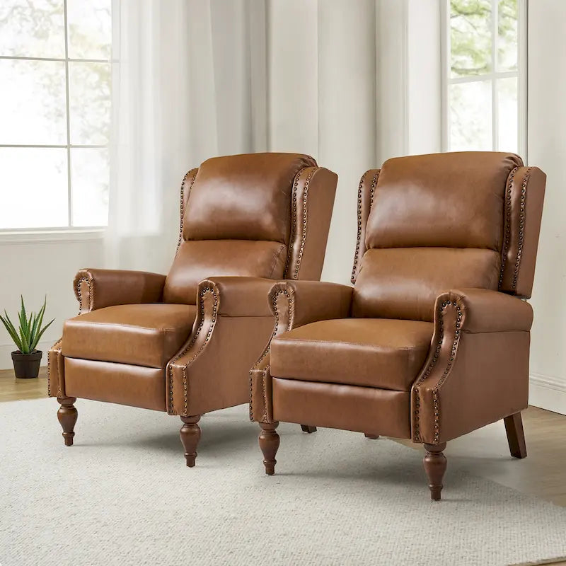 Terri Traditional Vegan Leather Manual Push Back Recliner Set of 2 by 