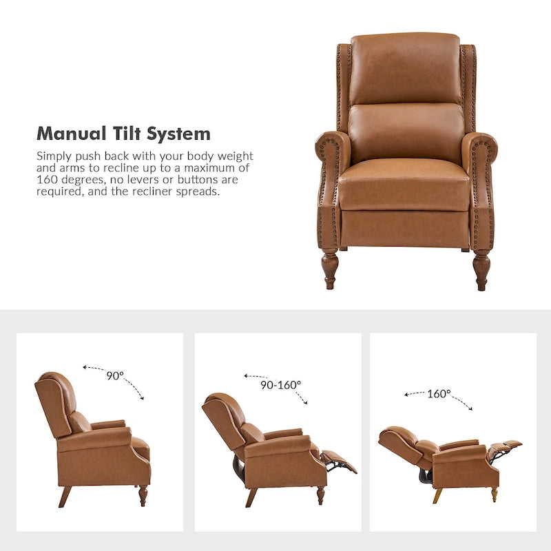 Fauteuil inclinable manuel traditionnel en cuir vegan à dossier rabattable