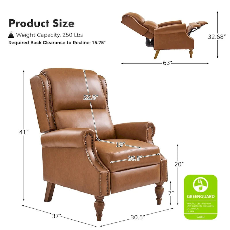 Fauteuil inclinable manuel traditionnel en cuir vegan à dossier rabattable