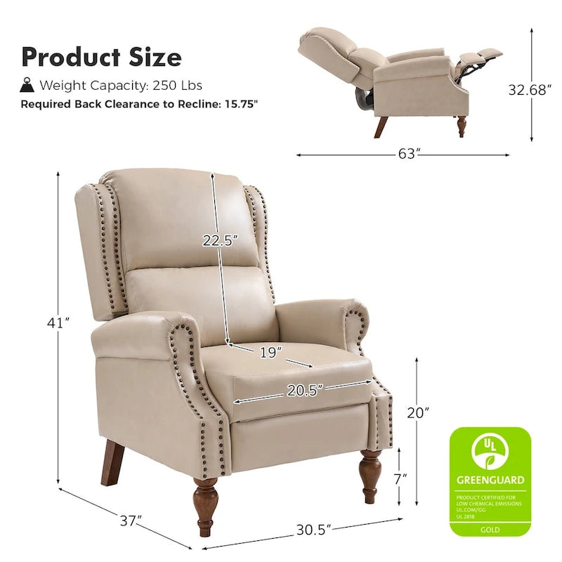 Fauteuil inclinable manuel traditionnel en cuir vegan à dossier rabattable