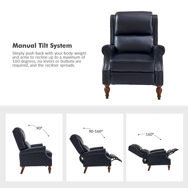 Fauteuil inclinable manuel traditionnel en cuir vegan à dossier rabattable