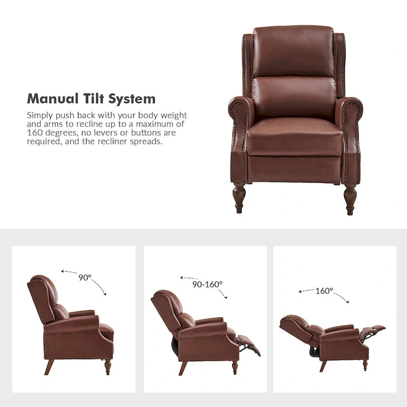 Fauteuil inclinable manuel traditionnel en cuir vegan à dossier rabattable