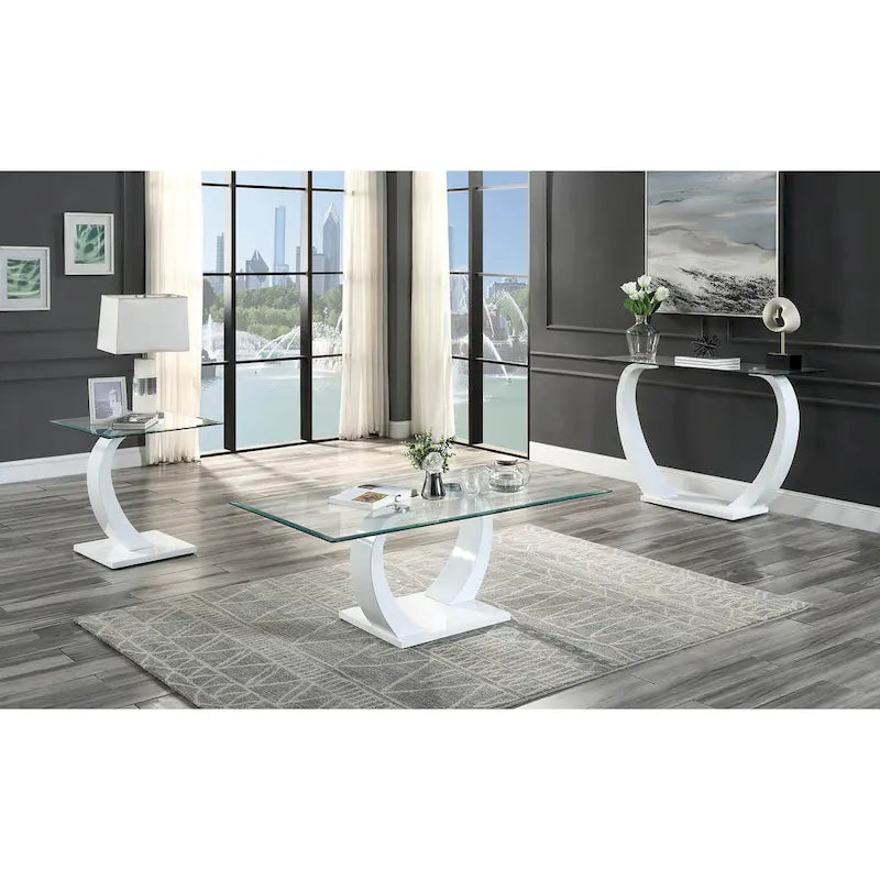 Table basse Glam en verre avec 2 tables d'appoint