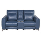 Causeuse inclinable électrique en cuir pleine fleur, bleu océan, avec console