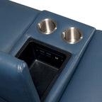 Causeuse inclinable électrique en cuir pleine fleur, bleu océan, avec console