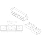 Meuble TV console moderne du milieu du siècle en bois blanc de 70 pouces avec 2 tiroirs