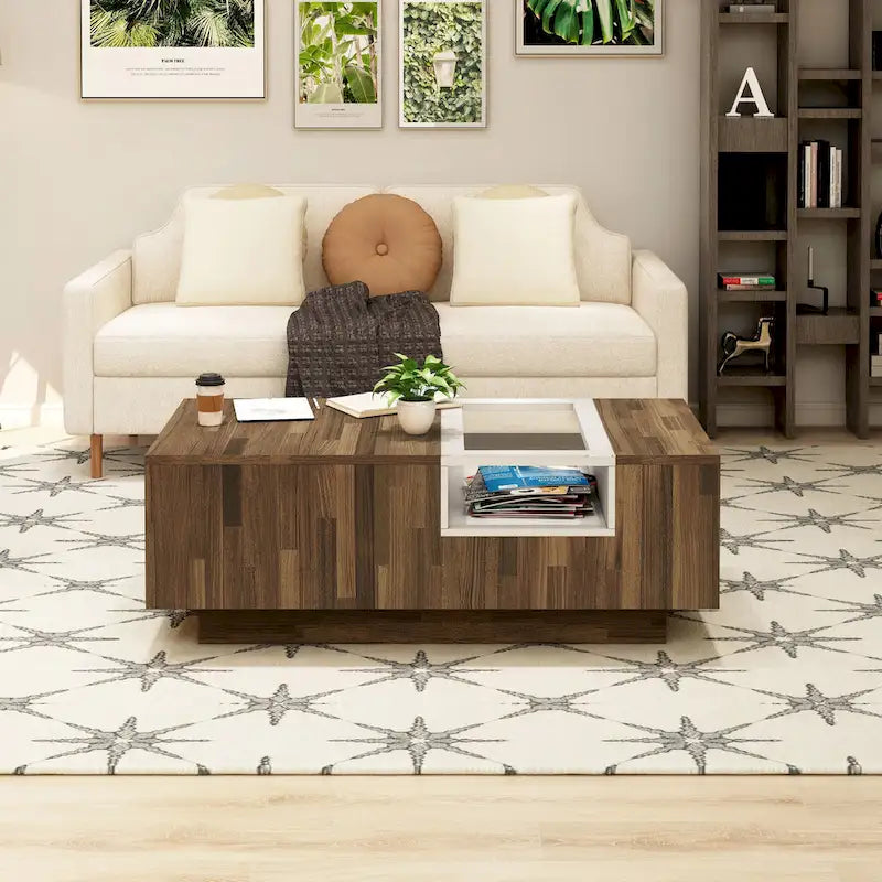 Table basse à 3 étagères bicolore en hickory clair moderne de 47 pouces