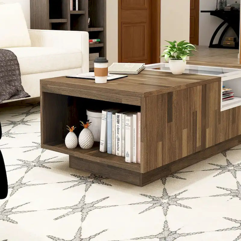 Table basse à 3 étagères bicolore en hickory clair moderne de 47 pouces