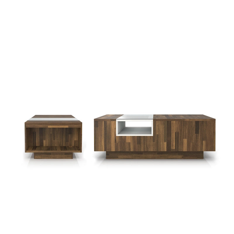 Table basse à 3 étagères bicolore en hickory clair moderne de 47 pouces